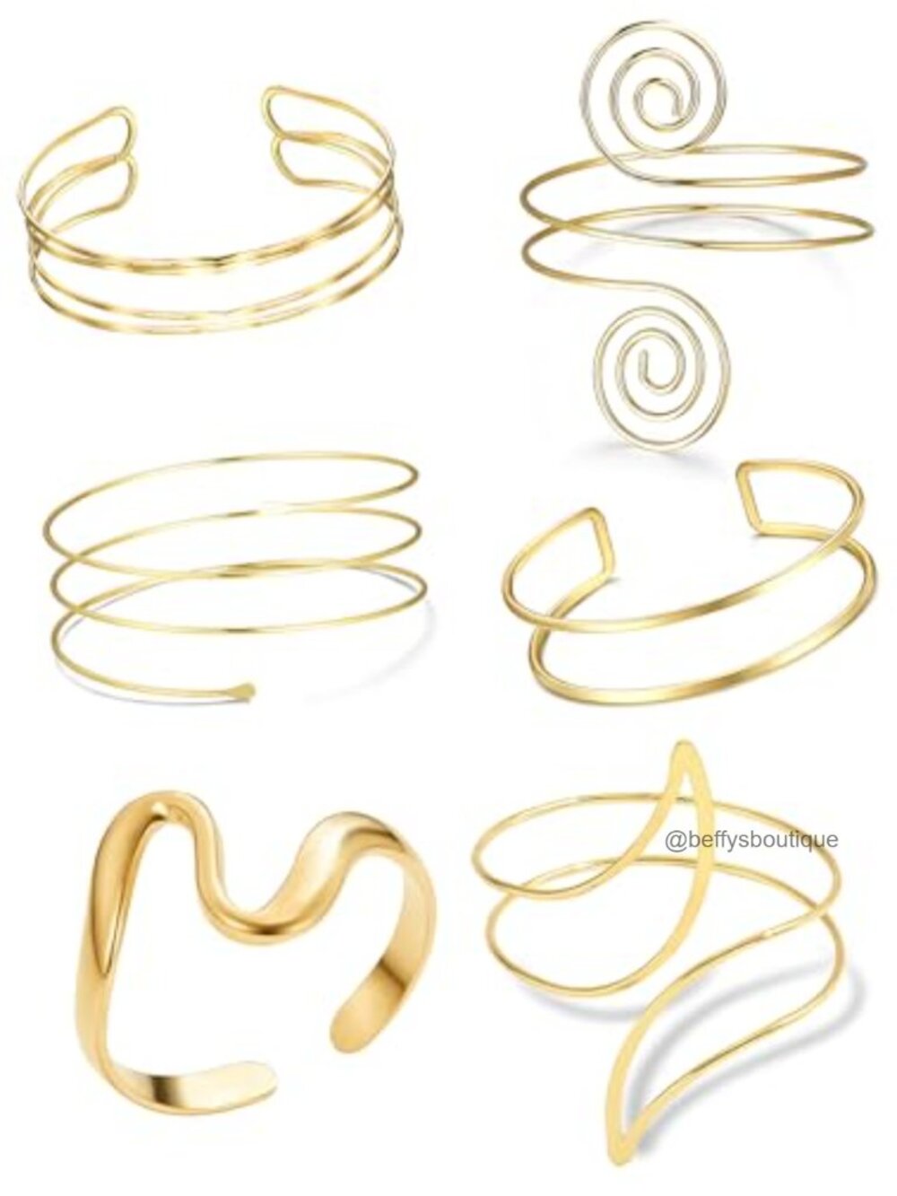 6 Pc Copper Upper Arm Cuff Bracelet Set Adjustable Bangle Jewelry for Women